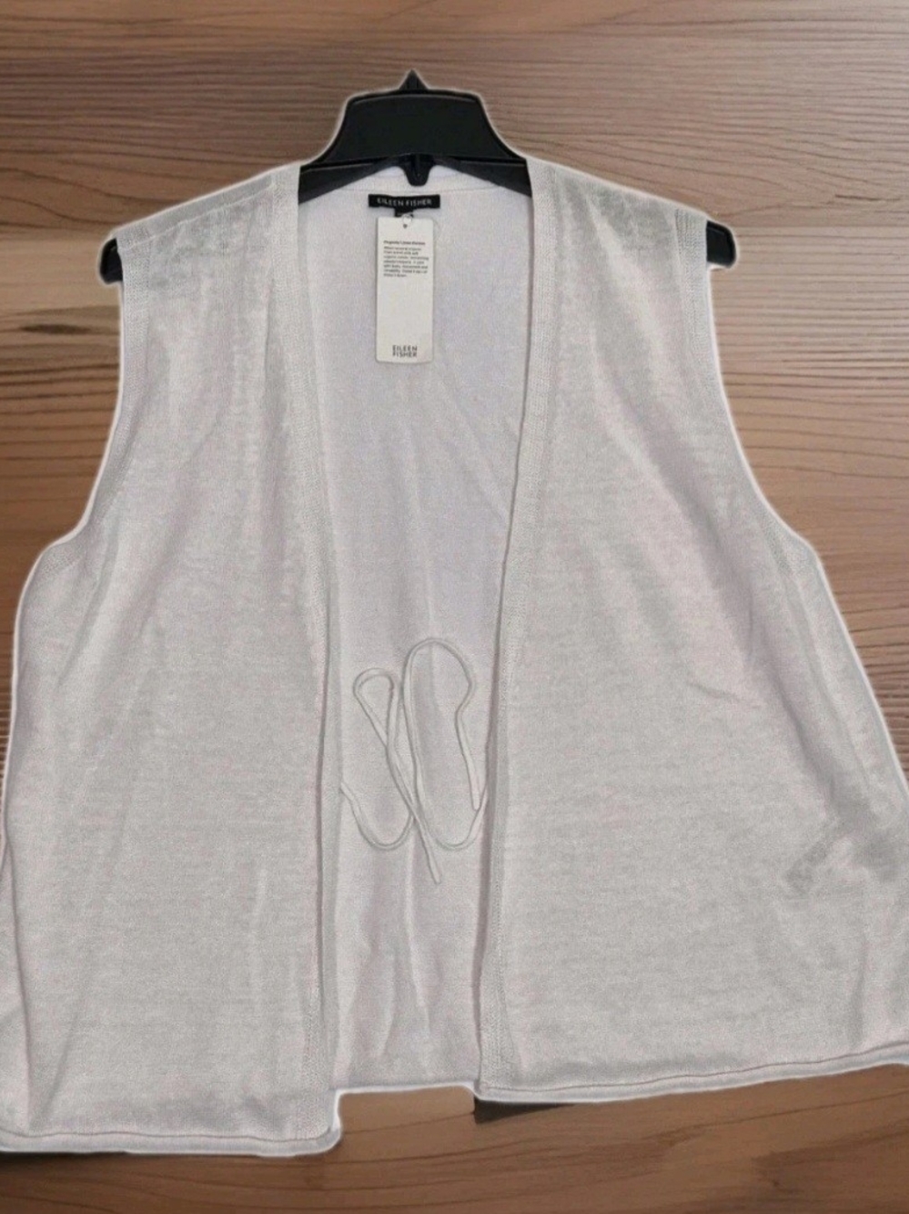 EILEEN FISHER Women's Vest Size M White Organic Linen Cotton V-Neck Tie Front 67